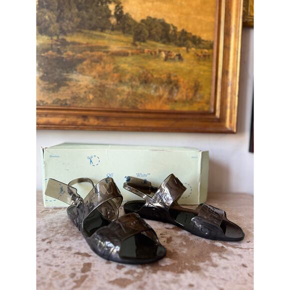 Off White Transparent Jelly Zip Tie Slingback Flat Sandal w Box Ladies Size 5 - Picture 4 of 9